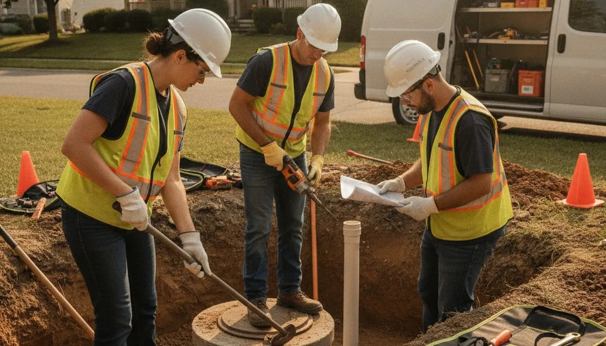 Miami, FL plumber inspecting septic repair system for emergency plumbing service